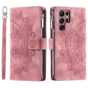 Imagem de HJZSZX Para Samsung S23 FE Crossbody Couro Flip Case Lanyard Zip Wallet Phone Cover (Para Samsung S23 FE/Rosa)