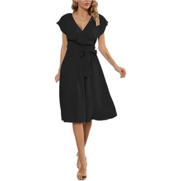 Imagem de Vestido genérico na altura do joelho e decote em V com babados para mulheres