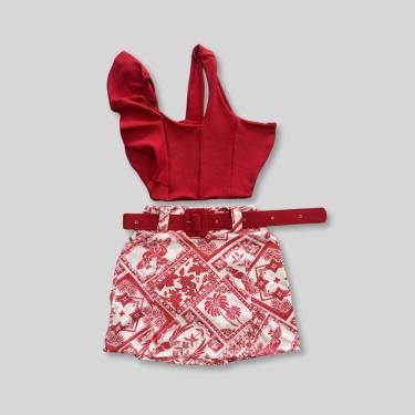 Imagem de Conjunto Plus Size Short Saia com Cinto Cropped Babado 0616