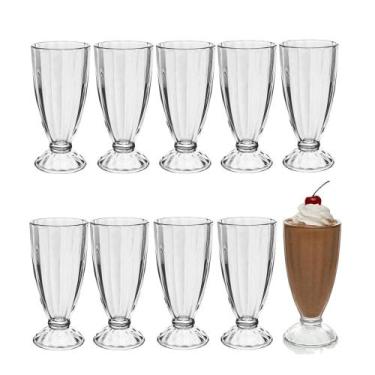 Imagem de Jogo 10 Copo de Milk Shake Taça de Vidro Transparente Sorveteria 380ml