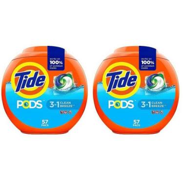 Imagem de Detergente para roupa Tide Pods Clean Breeze 57 pacotes x2 1,36 L