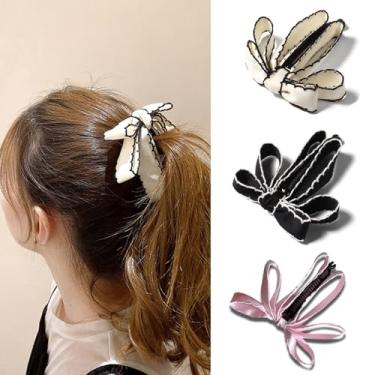 Imagem de ZHUIGUANGZE 3 peças de grampos de cabelo de banana laço estilo coreano garra de rabo de cavalo vertical tecido acrílico grampo de cabelo design de laço prendedor de rabo de cavalo acessórios de cabelo