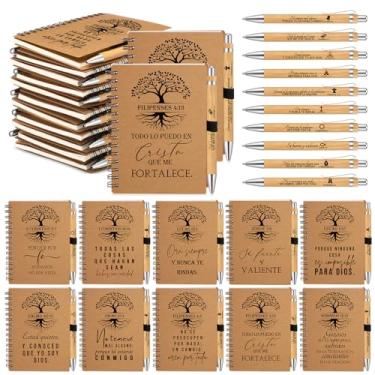Imagem de Kosiz Conjunto de 40 peças/20 presentes cristãos, caderno espiral, religioso, com versículo da Bíblia, caneta, diário de oração, bloco de notas inspirador para homens e mulheres, igreja, amigos