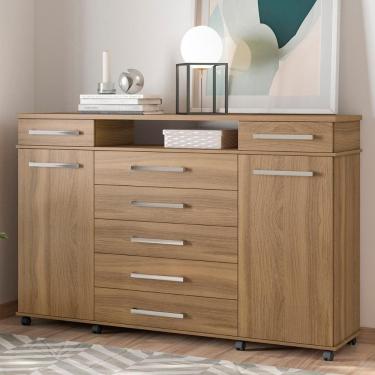 Imagem de Cômoda 7 Gavetas 2 Portas 1 Cabideiro 1 Nicho Com Rodizios Mônaco - Amendola Touch