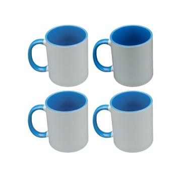 Imagem de Canecas de sublimação 325 ml, interior e alça azul claro - Xícaras de café premium para projetos de prensa térmica - Design versátil de caneca de café ideal para criações personalizadas, conjunto de 4