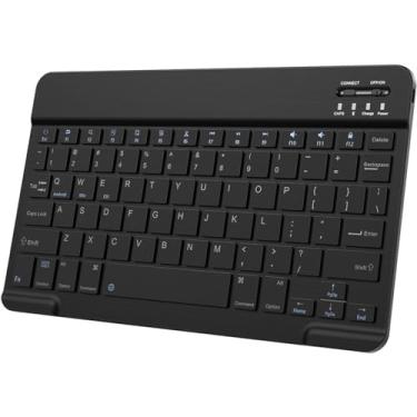 Imagem de Teclado Bluetooth ultrafino pequeno, portátil, recarregável, externo, sem fio, para tablet Android, celular, smartphone, iPad, mini, Air, iPhone, Windows Surface (preto)