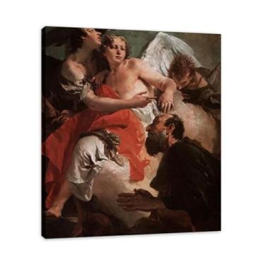 Imagem de Impressão em tela Tiepolo Giovanni Battista dos Três Anjos – Obra-prima rococó barroca, pintura escolar de Veneza, pintura a óleo decorativa para galeria doméstica 70 x 84 cm