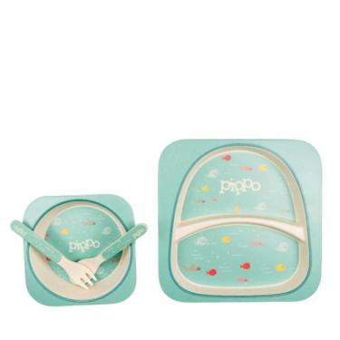 Imagem de Kit Prato, Bowl e Talher Fibra de Bambu  Pippo, Azul