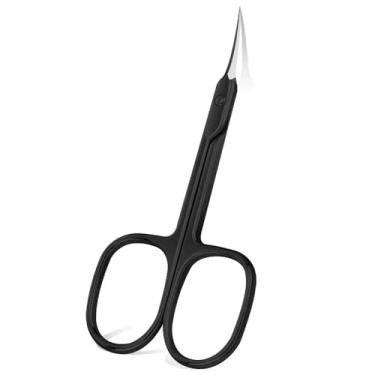 Imagem de Tesoura de cutícula de aço inoxidável, aparador de cutícula extrafino para manicure e pedicure, kit de cuidados com as unhas, lâmina curva, preta