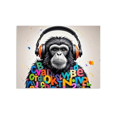 Imagem de Macaco gorila animal pintura inspiradora imagens pôsteres impressões arte música é vida macaco pintura impressão banksy tela arte de parede para sala de estar escritório decoração de parede 80 x 60 cm