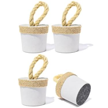 Imagem de Peso de Porta Decorativo Concreto Redondo Faixa Sisal 1,3Kg Aleta Artesanal Base Carpete Anti Risco(4)