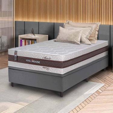 Imagem de Conjunto Box Baú Cinza Mali Bege Molas Ensacadas Solteiro 96x203x77 - King House