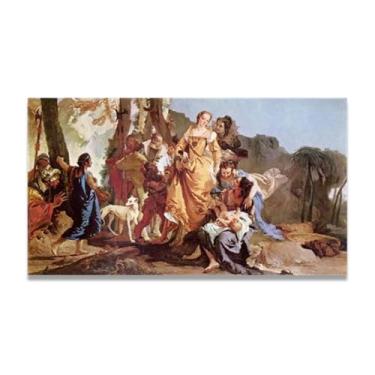 Imagem de Impressão em tela Finding of Moses Giovanni Battista Tiepolo – Obra-prima rococó barroca, pintura escolar de Veneza, pintura a óleo decorativa para galeria doméstica 20 x 40 cm
