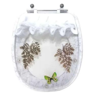 Imagem de Tampa De Vaso Poliéster Decorada Borboleta Verde Aspen Branco Para Louça Deca