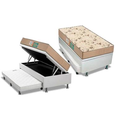 Imagem de Cama Box Baú C/auxiliar Solteiro: Colchão Espuma Polar Pérola + Base Crc Courano White(88x188)