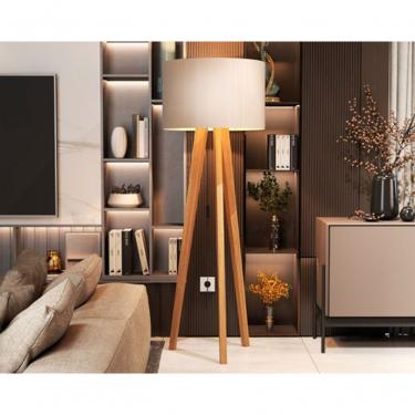 Imagem de Luminária De Chão Abajur Com Cúpula E Pés De Madeira Mobigu Off White