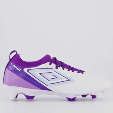 Imagem de Chuteira Umbro Adamant Top Speed Club Campo Branca e Roxa
