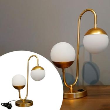 Imagem de Luminária de Mesa Abajur Jabuticaba Jennifer Duplo Globo 10cm com Interruptor na Base Estrutura Alumínio com Acabamento em Pintura Eletrostática (Dourado Envernizado Brilhoso)