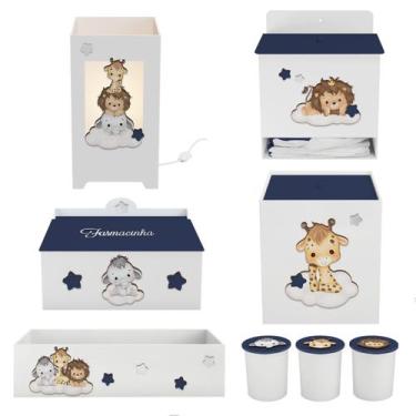 Imagem de Kit Higiene Mdf 8 peças Decoração Bebê Safari Baby Nuvem - Neném na Nu