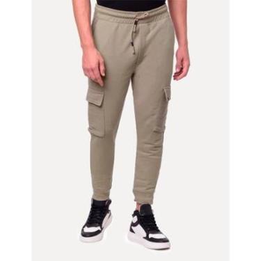 Imagem de Calça Calvin Klein Jeans Masculina Moletom CKJ Cargo Caqui Médio-Masculino