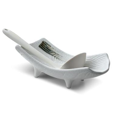 Imagem de Aijohnny Grande Descanso De Colher Cerâmica Para Fogão, Suporte Utensílios Porcelana Estável Balcão Cozinha, Prato Ponte, Bandeja Molho Esmalte, Frutas, Decoração Mesa Jantar Fácil Limpar (Branco)