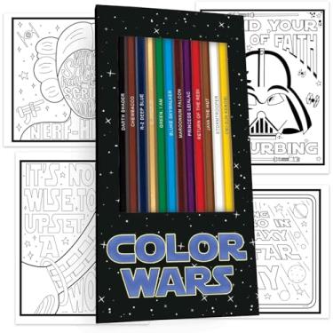 Imagem de Conjunto de lápis de cor e páginas de colorir para fãs de Color Wars | Conjunto de 12 lápis de paródia com nomes inteligentes estampados em folha e 5 páginas divertidas para colorir | Ótimo presente