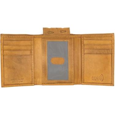 Imagem de Juzar Tapal Collection Carteira masculina de couro com bloqueio de RFID com janela para identidade, porta-chaves, compartimento para notas YKK com zíper e bolsa de presente, J130TF Khaki Tan, Três