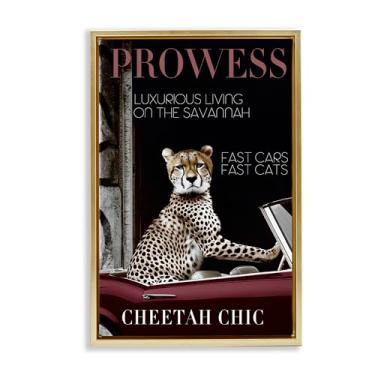 Imagem de Stupell Industries Prowess Cheetah Sports Car Gold Framed Floater Canvas Wall Art Design por Sophie 6, 21 x 31