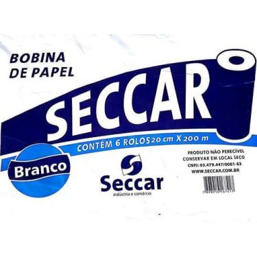 Imagem de Papel Toalha SECCAR Bobina Branco Cx 6 Rolos 20cm x 200m (Gr 24g)