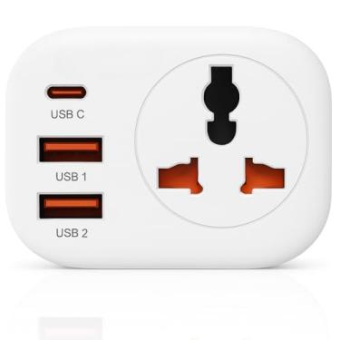 Imagem de Adaptador de Tomada Universal com 3 Portas USB, 12W, 10A, Proteção Múltipla, Branco