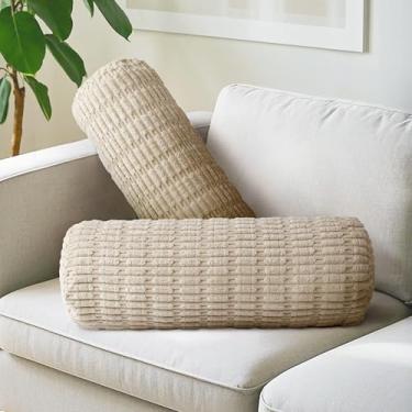 Imagem de AELS Almofadas cilíndricas listradas de veludo cotelê, almofadas decorativas de 20 x 61 cm com capa e inserção laváveis removíveis, travesseiro de corpo para sofá e cama, decoração de quarto de bebê