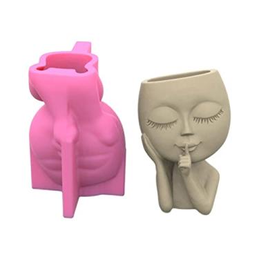 Imagem de HYROOY Molde de silicone grande para cabeça de boneca para vaso de flores para concreto, molde de fundição de resina para artesanato em Y