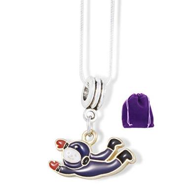 Imagem de Dave The Bunny Colar astronauta Spaceman | Colar de corrente de cobra flutuante de terno azul