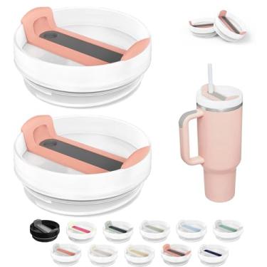 Imagem de Tampa de copo de 1,18 l compatível com Stanley Quencher, 2 pacotes de capas de copo de aço inoxidável resistentes a derramamentos adequadas para Stanley e mais café (cinza-rosa)