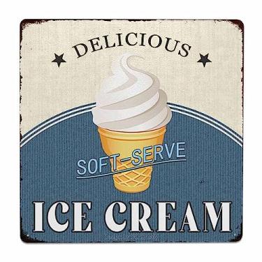 Imagem de SCAZOMV Placa De Metal Com Sorvete Cremoso Delicioso, Pôster Arte Vintage Para Decoração Parede Casa, Cozinha, Bar, Loja Doces, Pendurada (8X8")