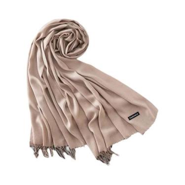 Imagem de Xale de Caxemira Longo Feminino - Cor Sólida, Hijab, Pashmina com Borl