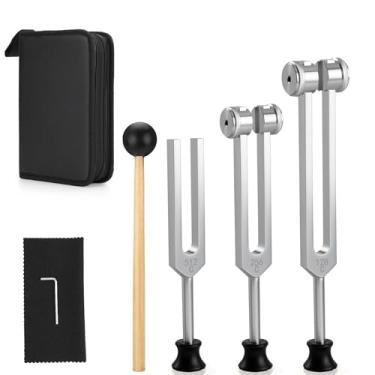 Imagem de Conjunto de diapasões de ressonância para cura, inclui garfos pesados e não ponderados 128Hz 216Hz 512Hz, ressonador de madeira, 3 bases, chave inglesa e bolsa de transporte rígida