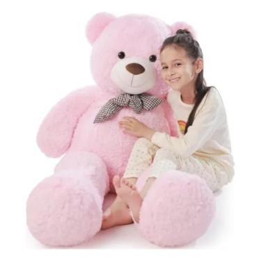 Imagem de Urso de Pelúcia Gigante Rosa 130 cm — Macio, Aconchegante e Fofo com Laço Charmoso Perfeito para Namorados, Aniversários e Decoração