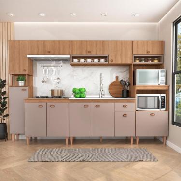 Imagem de Cozinha Completa com Balcão para Pia Marti 12 Portas 1 Gaveta Mel e Fendi