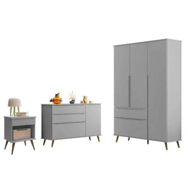 Imagem de Conjunto Infantil Melinda 3 Pecas MDF Pés Madeira Cinza Pheonix Baby