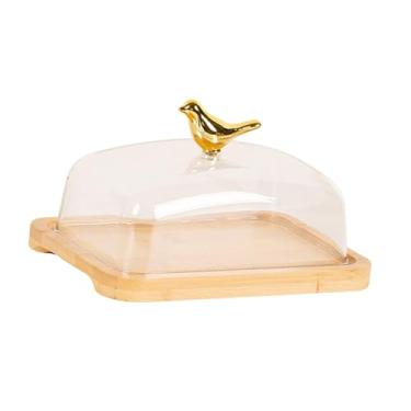 Imagem de YWJLQH Suporte de bolo de madeira com tampa, porta-, manteigueira, prato de servir reutilizável, bandeja de sobremesa minimalista, porta-manteiga para, Marrom Claro