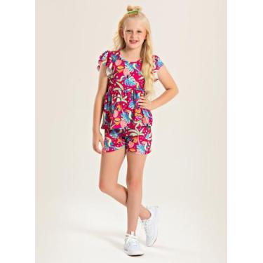 Imagem de Conjunto Verão Menina Pink Cropped com Babado e Shorts Tucano - Moleka
