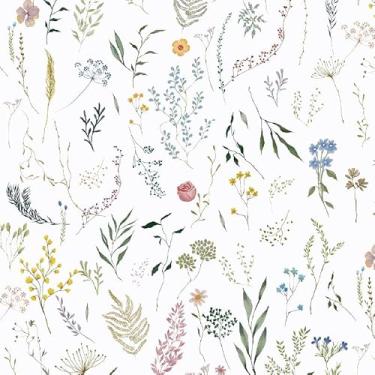Imagem de Dimoon Papel de parede floral de 1,999 cm x 41 cm Papel de parede de contato branco espesso flor delicada à prova d'água folha verde branca autoadesivo removível papel de parede forro de prateleira