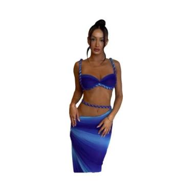 Imagem de Conjunto De Saia E Sutiã Franzido Com Bandagem De Verão Feminino, Gola