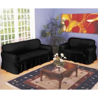 Imagem de Capa De Sofá 2 E 3 Lugares Tecido Gorgurão Grosso  - Campari, Preto