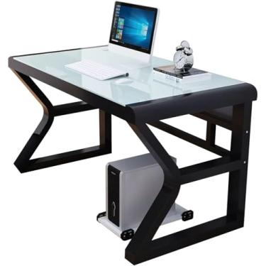 Imagem de Mesa De Computador De Vidro Temperado Mesa De Jantar Moderna Para Laptop Mesa De Escritório Profissional Mesa De Estudo Para Jogos Estação De Trabalho De Escritório Em Casa, White, 100cm/39.4in