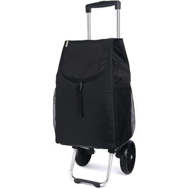 Imagem de Saco Dobrável Do Trole Da Forma Em 2 Rodas De Borracha Saco Destacável Da Liga De Alumínio Resistente Organizador Impermeável Do Carrinho De Compras Da Grande Capacidade Com, Black