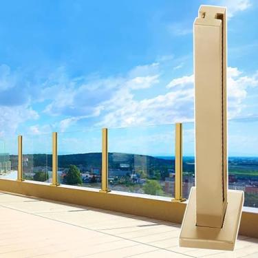 Imagem de Balaustrada De Vidro Deck Pátio Poste De Corrimão De Vidro Dourado, Sistema De Balaustrada De Vidro Quadrado De Metal, Poste De Suporte De Cerca De Plataforma Segu, Corner Post, 110cm/43.3"