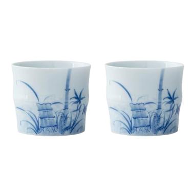 Imagem de Conjunto de chá de gongfu pintado à mão boutique – design de bambu de lavagem com tinta em porcelana branca pura, inclui mini bule de chá, Gaiwan e xícaras de chá, conjunto de presente para cerimônia