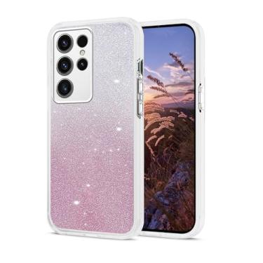 Imagem de Compatível com Samsung S24 Ultra Capa protetora de silicone TPU com glitter, para Samsung Galaxy S24 Ultra, capa ultrafina à prova de choque (branca)